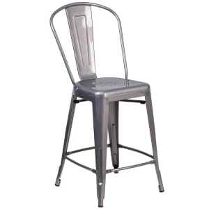 916-XDGTP001B24 Bar Stool w/ Curved Back & Metal Seat, Silver