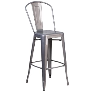 916-XDGTP001B30 Bar Stool w/ Curved Back & Metal Seat, Silver