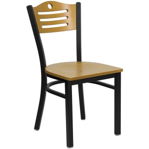 916-XUDG6G7BSLATNATW Restaurant Chair w/ Natural Wood Back & Seat - Steel Frame, Black