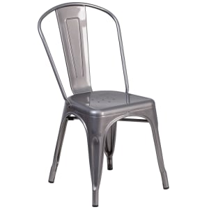 916-XUDGTP001GG Stacking Side Chair w/ Vertical Slat Back - Distressed Metal Frame, Silver