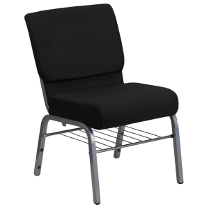 916-XCH0221BKSVB Extra Wide Stacking Church Chair w/ Black Polyester Back & Seat - Steel Frame, Silver Vein