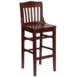 916-0006BMAH Bar Stool w/ Schoolhouse Back & Wood Seat, Mahogany 