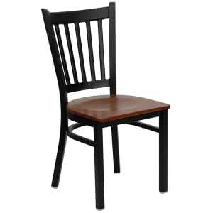 916-XDG6Q2BVCHYW Restaurant Chair w/ Slat Back & Cherry Wood Seat - Steel Frame, Black