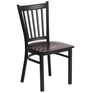 916-XDG6Q2BVWALW Restaurant Chair w/ Slat Back & Walnut Wood Seat - Steel Frame, Black
