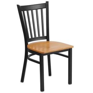916-XDG6Q2BVNATW Restaurant Chair w/ Slat Back & Natural Wood Seat - Steel Frame, Black