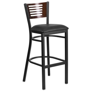 916-XDG6H1BWALBBLKV Bar Stool w/ Walnut Wood Back & Black Vinyl Seat, Black