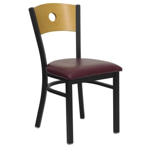 916-XDG6F2BCIRBURV Restaurant Chair w/ Natural Wood Back & Burgundy Vinyl Seat - Steel Frame, Black