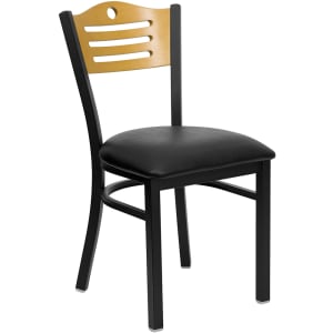 916-XDG6G7BSLATBLKV Restaurant Chair w/ Natural Wood Back & Black Vinyl Seat - Steel Frame, Black