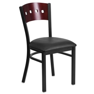 916-XDG6Y1BMAHBLKV Restaurant Chair w/ Mahogany Wood Back & Black Vinyl Seat - Steel Frame, B...