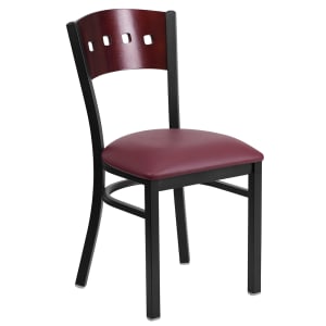 916-XDG6Y1BMAHBURV Restaurant Chair w/ Mahogany Wood Back & Burgundy Vinyl Seat - Steel Frame...