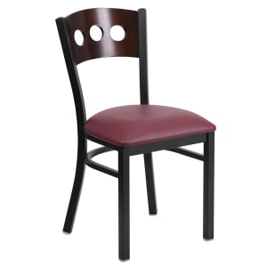916-XDG6Y2BWALBURV Restaurant Chair w/ Walnut Wood Back & Burgundy Vinyl Seat - Steel Frame,...