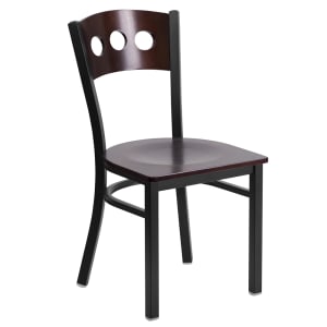 916-XDG6Y2BWALMTL Restaurant Chair w/ Walnut Wood Back & Seat - Steel Frame, Black