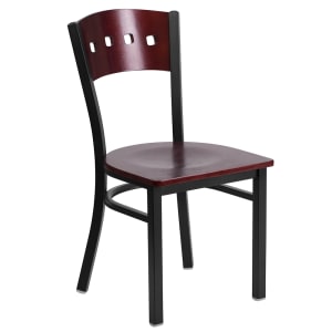 916-XDG6Y1BMAHMTL Restaurant Chair w/ Mahogany Wood Back & Seat - Steel Frame, Black