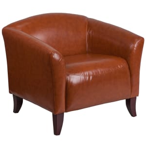916-1111CG Reception Arm Chair - Cognac LeatherSoft Upholstery, Cherry Wood Feet