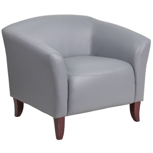 916-1111GY Reception Arm Chair - Gray LeatherSoft Upholstery, Cherry Wood Feet