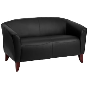 916-1112BK Reception Loveseat w/ Black LeatherSoft Upholstery, Cherry Wood Feet