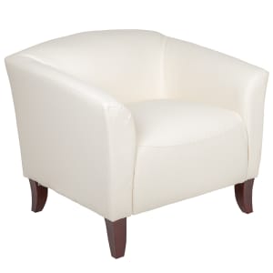 916-1111WH Reception Arm Chair - White LeatherSoft Upholstery, Cherry Wood Feet