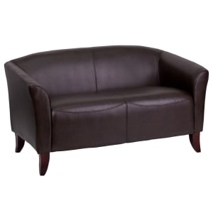 916-1112BN Reception Loveseat w/ Brown LeatherSoft Upholstery, Cherry Wood Feet