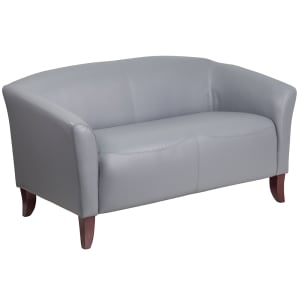916-1112GY Reception Loveseat w/ Gray LeatherSoft Upholstery, Cherry Wood Feet