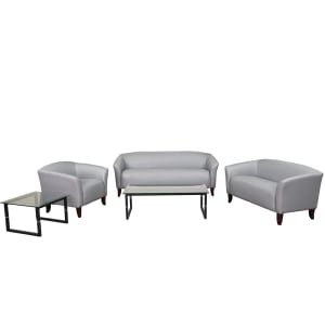 916-111SETGY 3 Piece Reception Set - Gray LeatherSoft Upholstery, Cherry Wood Feet