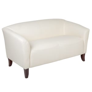 916-1112WH Reception Loveseat w/ White LeatherSoft Upholstery, Cherry Wood Feet