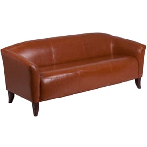 916-1113CG 72 3/4" Reception Sofa w/ Cognac LeatherSoft Upholstery - Cherry Wood Feet