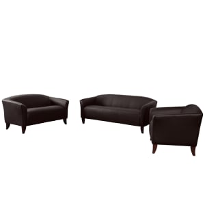 916-111SETBN 3 Piece Reception Set - Brown LeatherSoft Upholstery, Cherry Wood Feet