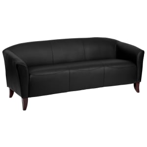 916-1113BK 72 3/4" Reception Sofa w/ Black LeatherSoft Upholstery - Cherry Wood Feet