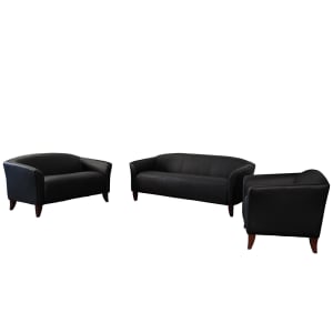 916-111SETBK 3 Piece Reception Set - Black LeatherSoft Upholstery, Cherry Wood Feet