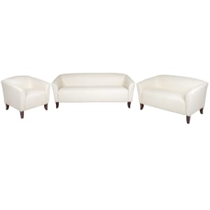 916-111SETWH 3 Piece Reception Set - White LeatherSoft Upholstery, Cherry Wood Feet