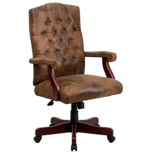 916-802BRN Swivel Office Swivel Chair w/ High Back - Suede Upholstery, Brown