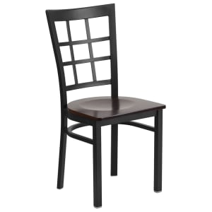 916-XDG6Q3BWWALW Restaurant Chair w/ Window Pane Back & Walnut Wood Seat - Steel Frame, Black