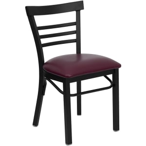 916-XDG6Q6B1LADBURV Restaurant Side Chair w/ Ladder Back & Burgundy Vinyl Seat - Steel Frame, Black