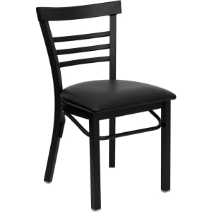 916-XDG6Q6B1LADBLKV Restaurant Chair w/ Ladder Back & Black Vinyl Seat - Steel Frame, Black