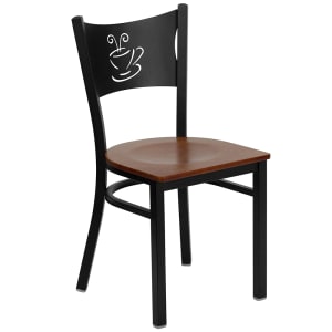 916-XDG60099COFCHYW Restaurant Chair w/ Coffee Cutout Back & Cherry Wood Seat - Steel Frame,...