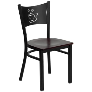 916-XDG60099COFMAHW Restaurant Chair w/ Coffee Cutout Back & Mahogany Wood Seat - Steel Frame...