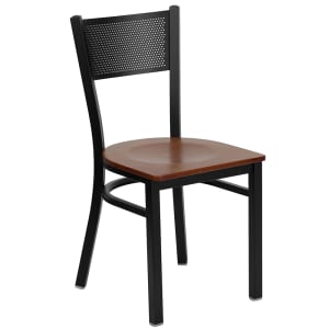 916-XDG60115GRDCHYW Restaurant Chair w/ Grid Back & Cherry Wood Seat - Steel Frame, Black