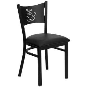 916-XDG60099COFBLKV Restaurant Chair w/ Coffee Cutout Back & Black Vinyl Seat - Steel Frame, Black