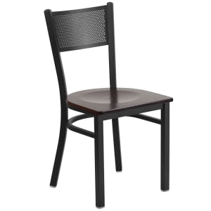 916-XDG60115GRDWALW Restaurant Chair w/ Grid Back & Walnut Wood Seat - Steel Frame, Black