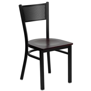 916-XDG60115GRDMAHW Restaurant Chair w/ Grid Back & Mahogany Wood Seat - Steel Frame, Black