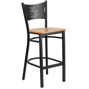 916-XDG60114COFBNATW Bar Stool w/ Coffee Back Design & Natural Wood Seat, Black
