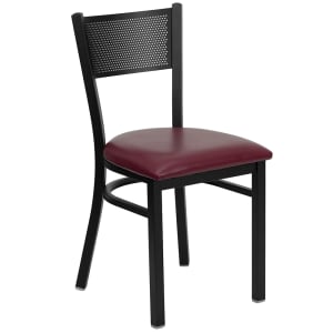 916-XDG60115GRDBURV Restaurant Chair w/ Grid Back & Burgundy Vinyl Seat - Steel Frame, Black