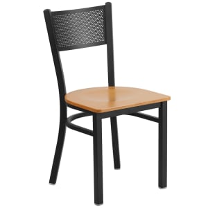916-XDG60115GRDNATW Restaurant Chair w/ Grid Back & Natural Wood Seat - Steel Frame, Black