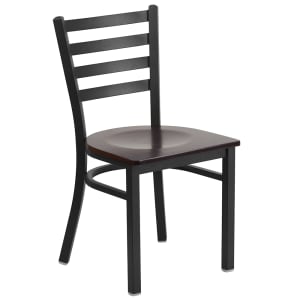 916-XDG694BLADWALW Restaurant Chair w/ Ladder Back & Walnut Wood Seat - Steel Frame, Black