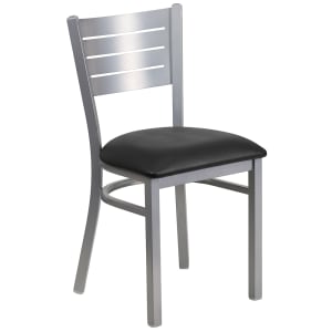 916-XDG60401BLKV Restaurant Chair w/ Slat Back & Black Vinyl Seat - Steel Frame, Silver