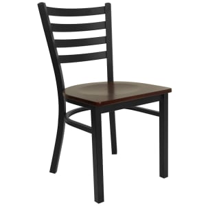916-XDG694BLADMAHW Restaurant Chair w/ Ladder Back & Mahogany Wood Seat - Steel Frame, Black