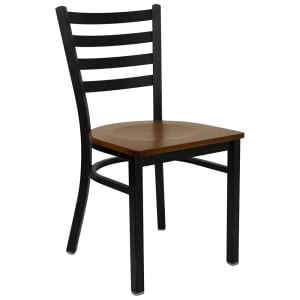 916-XDG694BLADCHYW Restaurant Chair w/ Ladder Back & Cherry Wood Seat - Steel Frame, Black