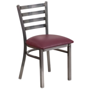 916-XDG694BLCLRBURV Restaurant Chair w/ Ladder Back & Burgundy Vinyl Seat - Steel Frame, Silver
