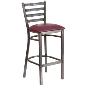 916-XDG697BLCLRBBURV Bar Stool w/ Ladder Back & Burgundy Vinyl Seat, Clear Coat Steel