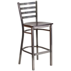 916-XDG697BLCLRBWW Bar Stool w/ Ladder Back & Walnut Wood Seat, Clear Coat Steel